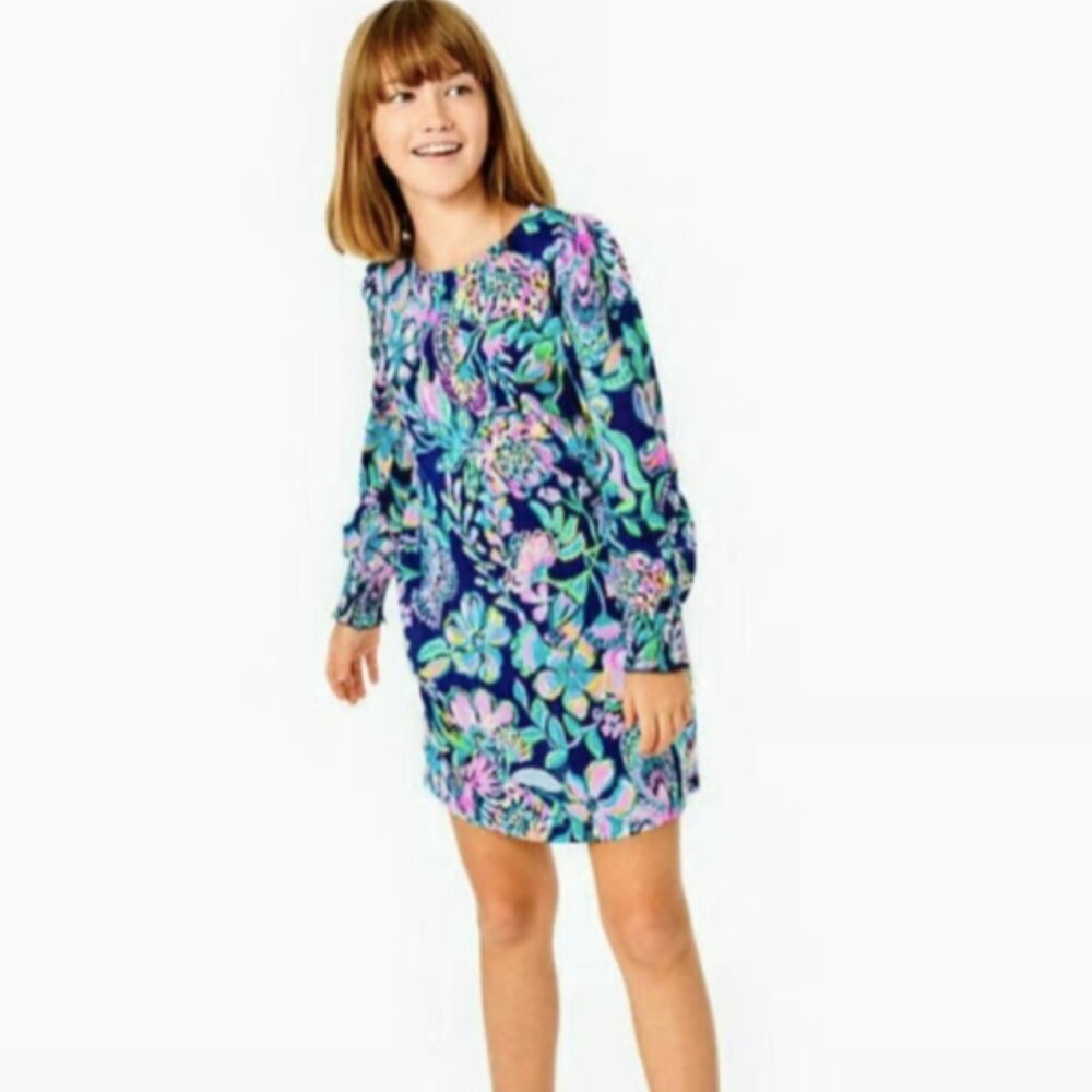 Lilly Pulitzer Girls Mini Diann Dress in High Tide Navy